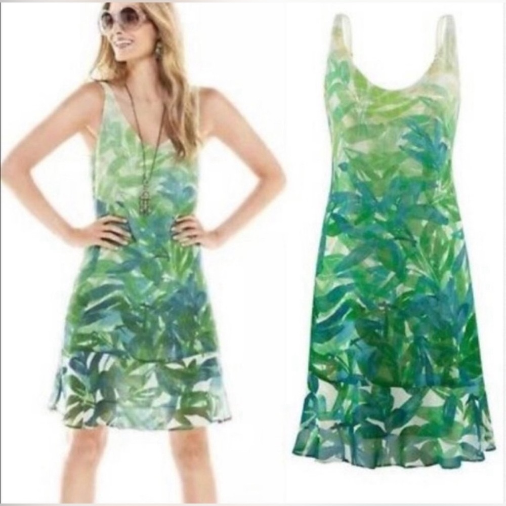 CAbi Green Frond Tropical Dress Style #5235